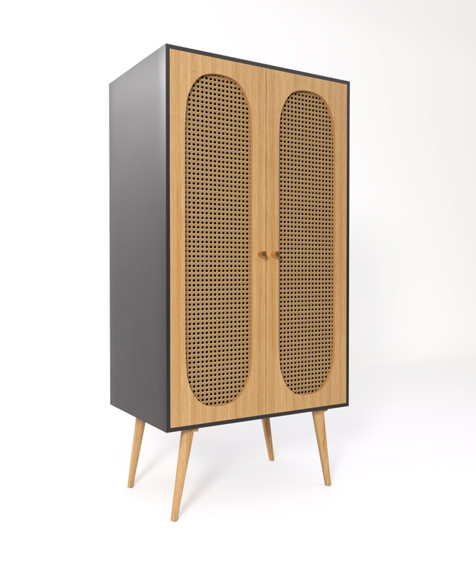 Rattan Raw Oak Wardrobe - Image 4