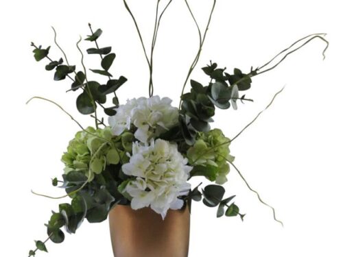 Hydrangea Pennygum in Gold Vase