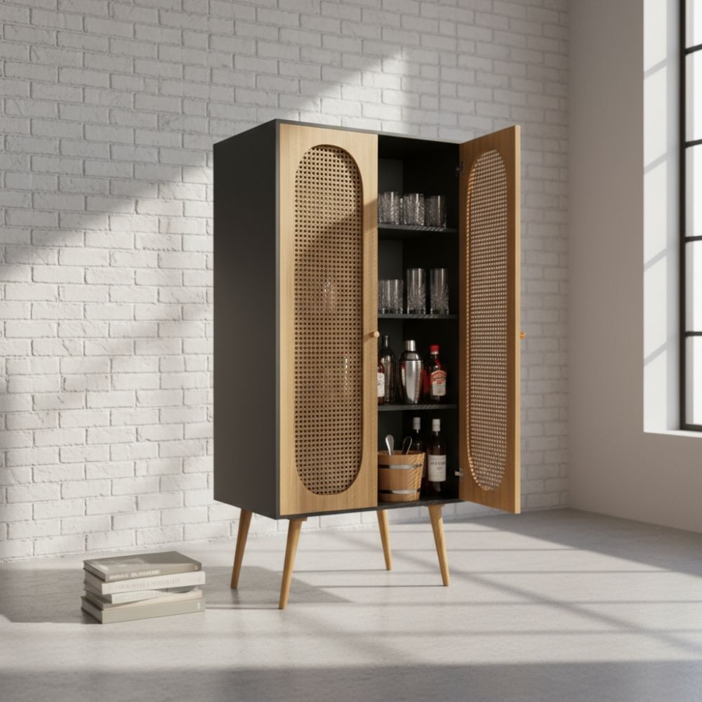 Rattan Raw Oak Cabinet - Image 2