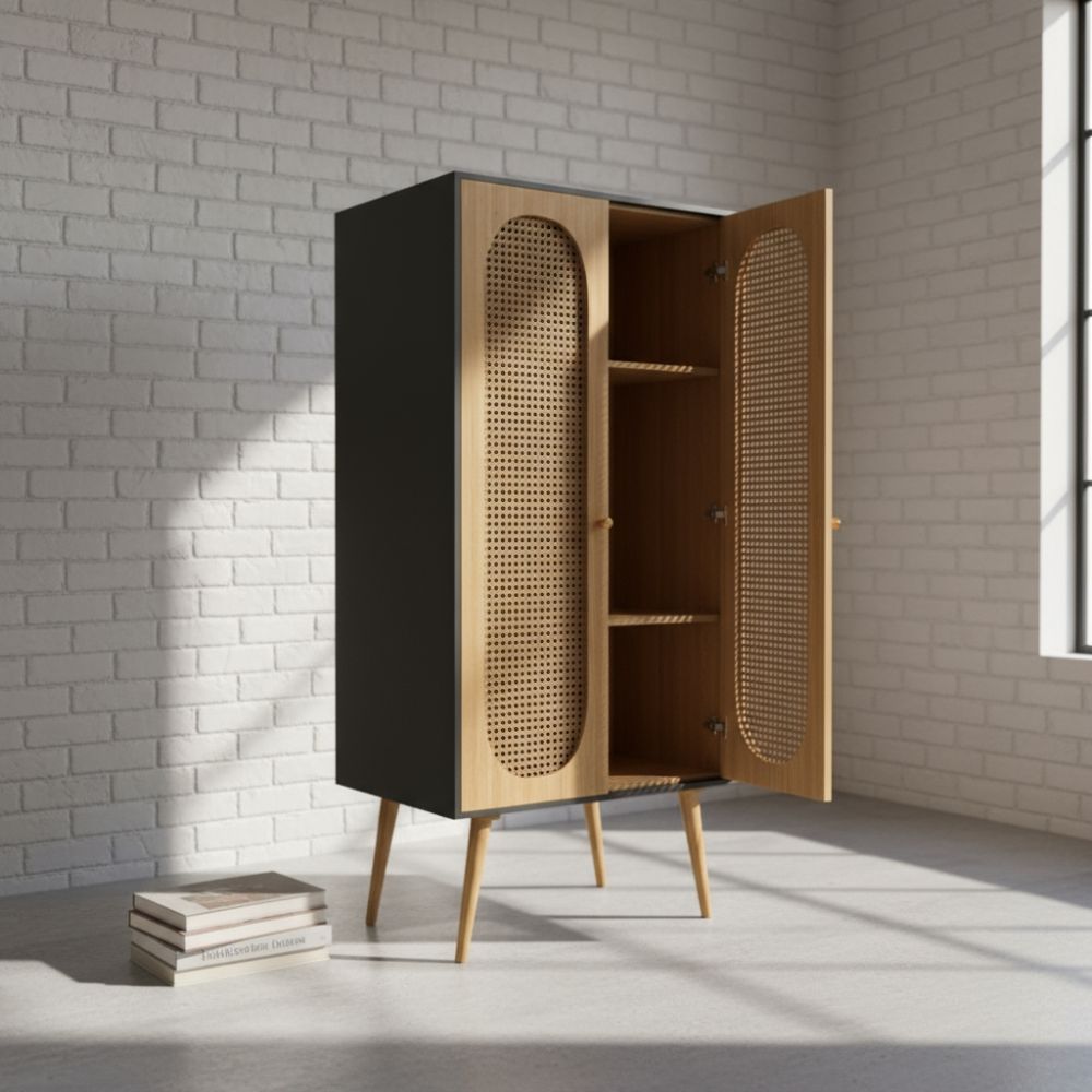 Rattan Raw Oak Cabinet - Image 3
