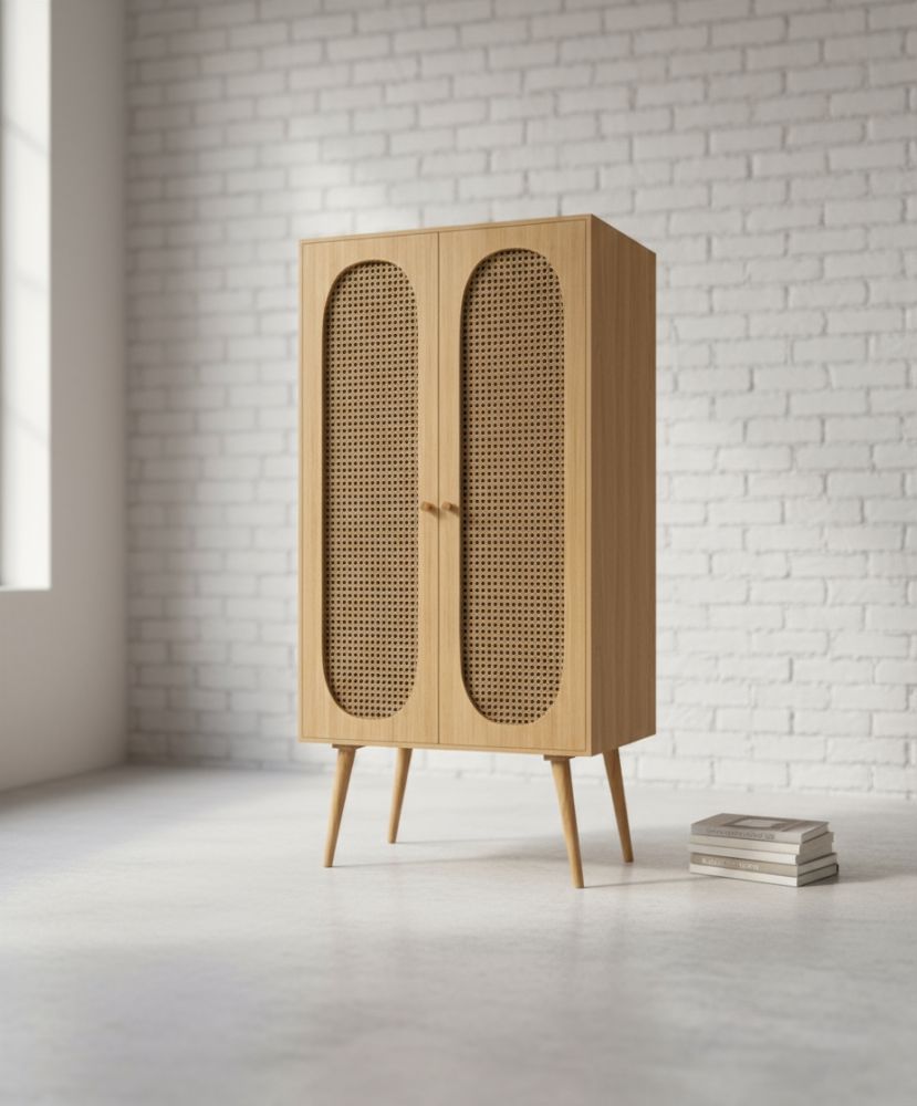 Rattan Raw Oak Wardrobe - Image 2